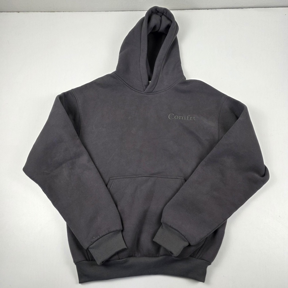Comfrt Hoodie Mens XS Gray Heavyweight Fleece Pullover Logo Sweatshirt